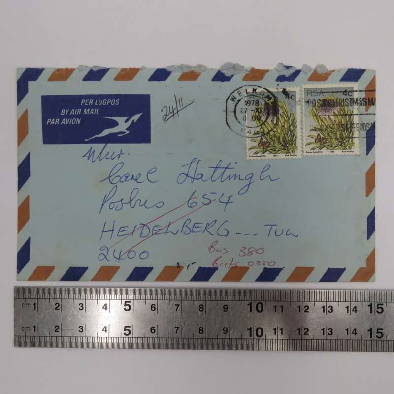 Postal cover from Welkom to Heidelberg Tvl on 27-11-1978 with 2 stamps printed off-center