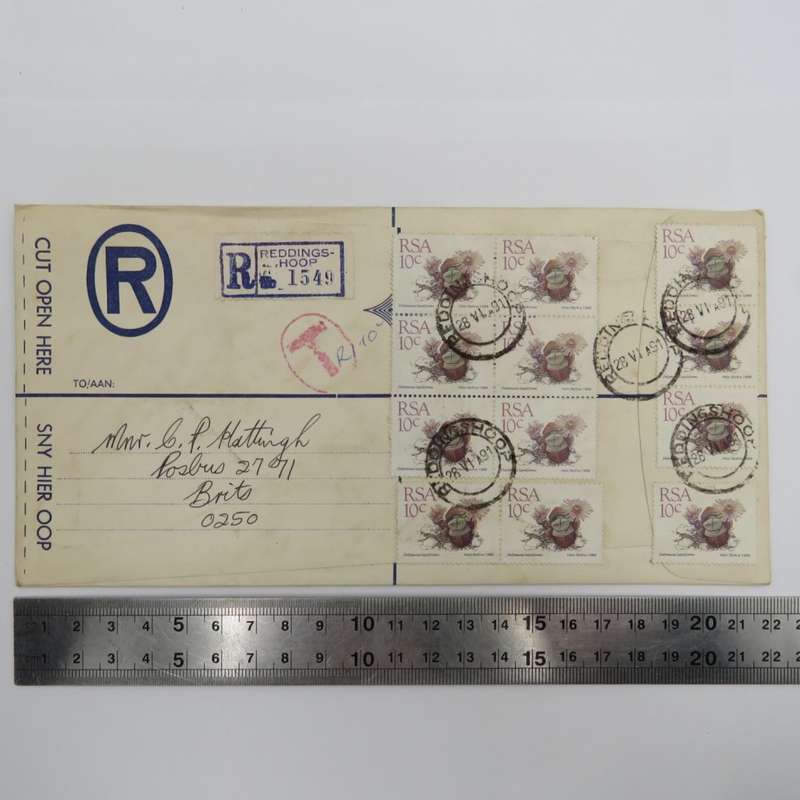 Registered letter from Reddingshoop, South Africa to Brits, South Africa posted on 28-6-1991