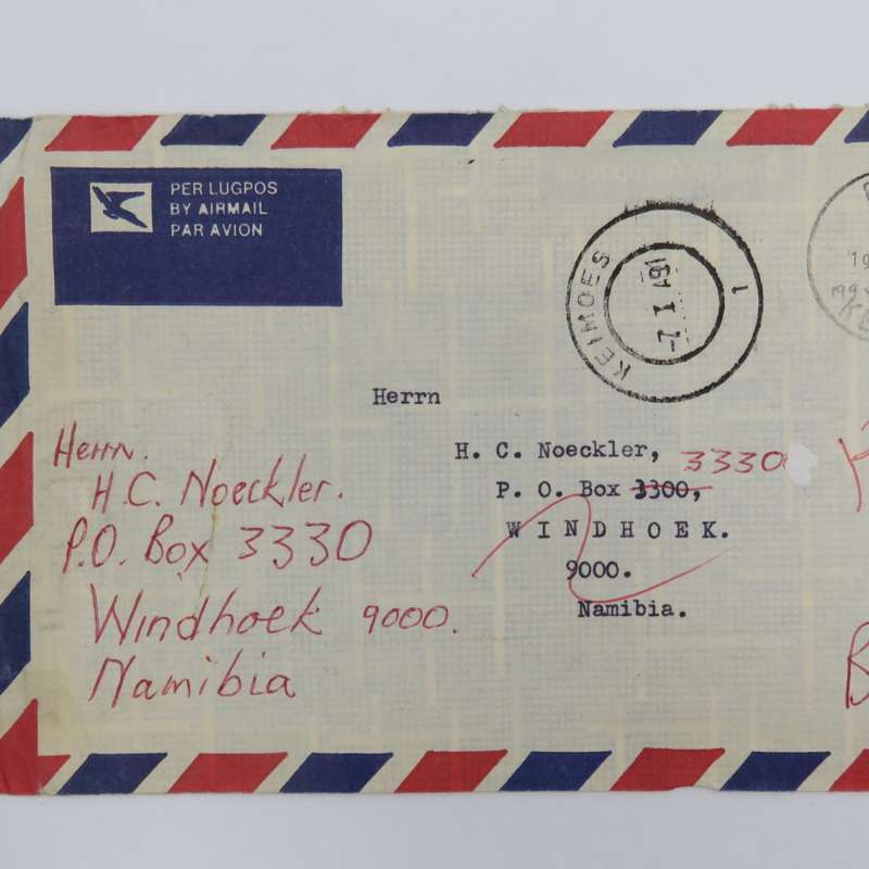 Letter posted Keimoes, South Africa to Windhoek Namibia on 3-12-1990