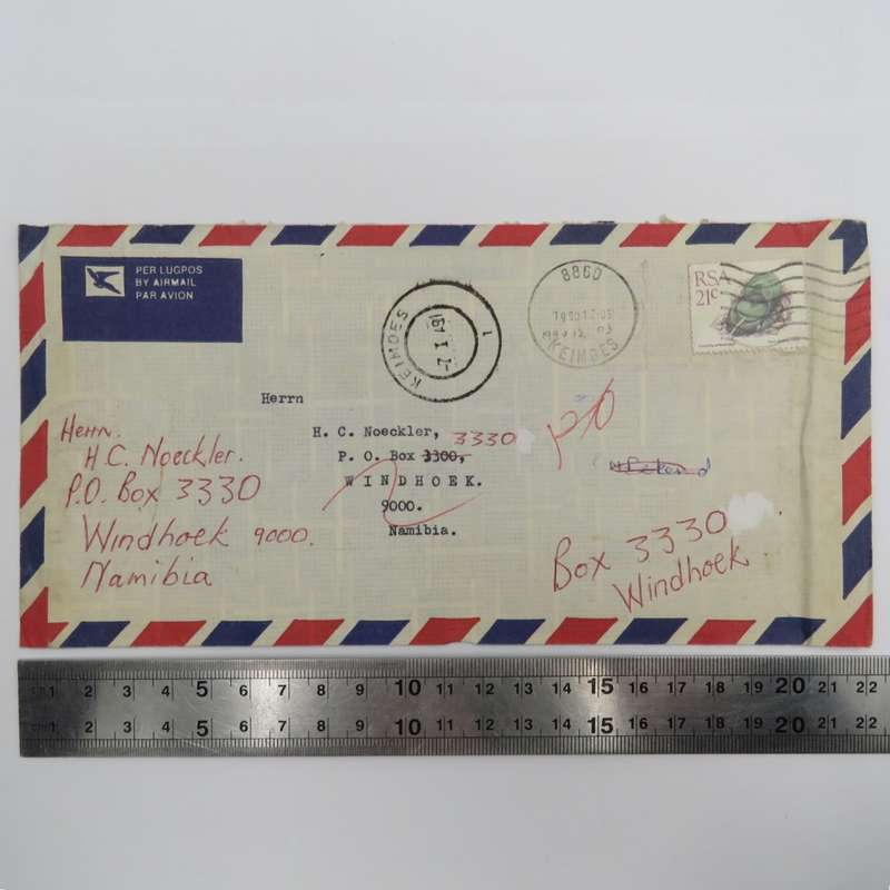 Letter posted Keimoes, South Africa to Windhoek Namibia on 3-12-1990
