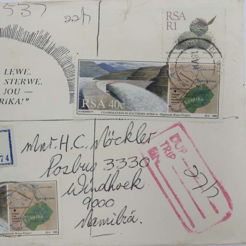 Registered airmail send from De Wildt, South Africa to Windhoek Namibia on special envelope 18-12-19