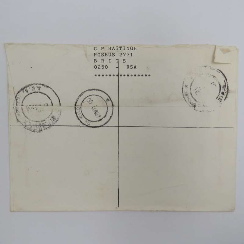 Registered airmail send from De Wildt, South Africa to Windhoek Namibia on special envelope 18-12-19