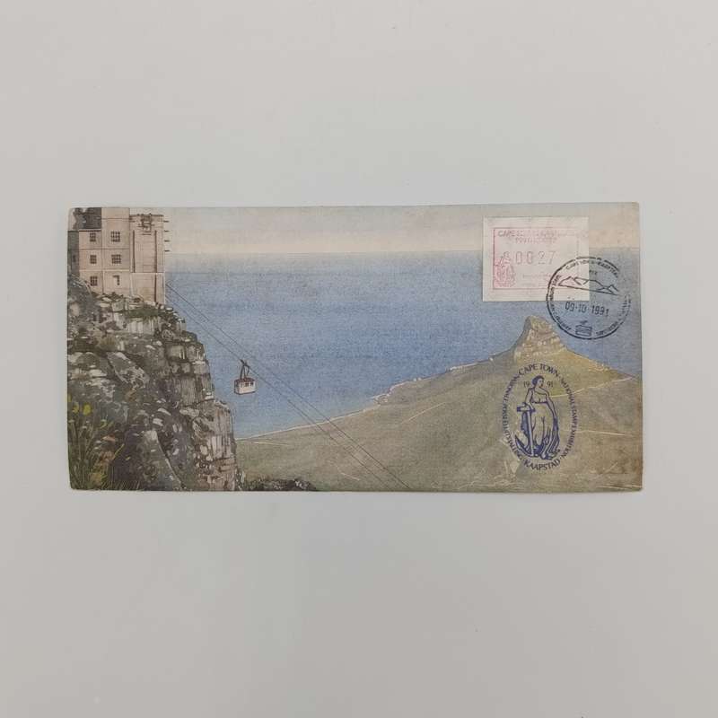 Cape Town Cableway Stationary posted on Table Mountain with Cableway franking sticker - 9-10-91