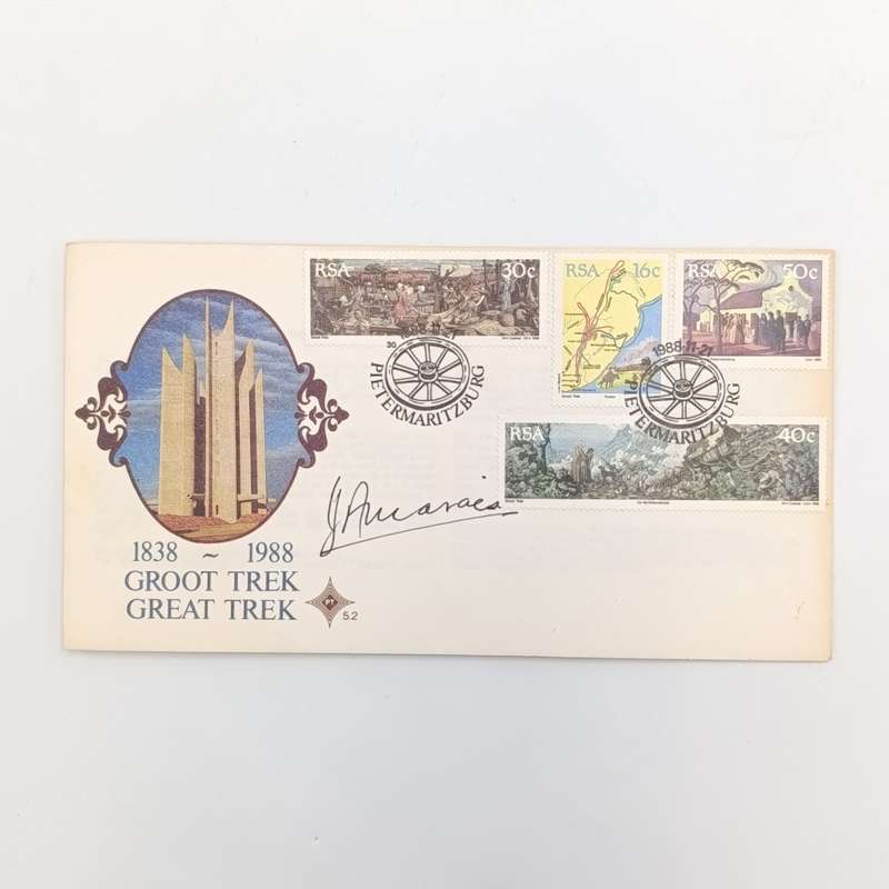 1988 Groot Trek First Day cover signed by JA Marais (JAAP) - Leier van die Herstigte Nasionale Party