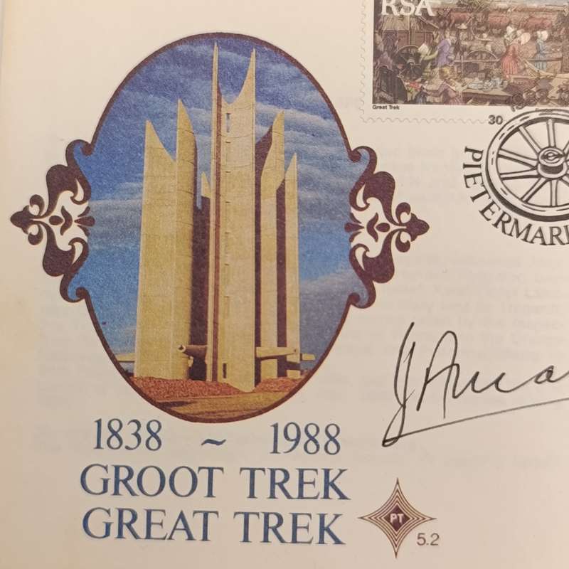 1988 Groot Trek First Day cover signed by JA Marais (JAAP) - Leier van die Herstigte Nasionale Party