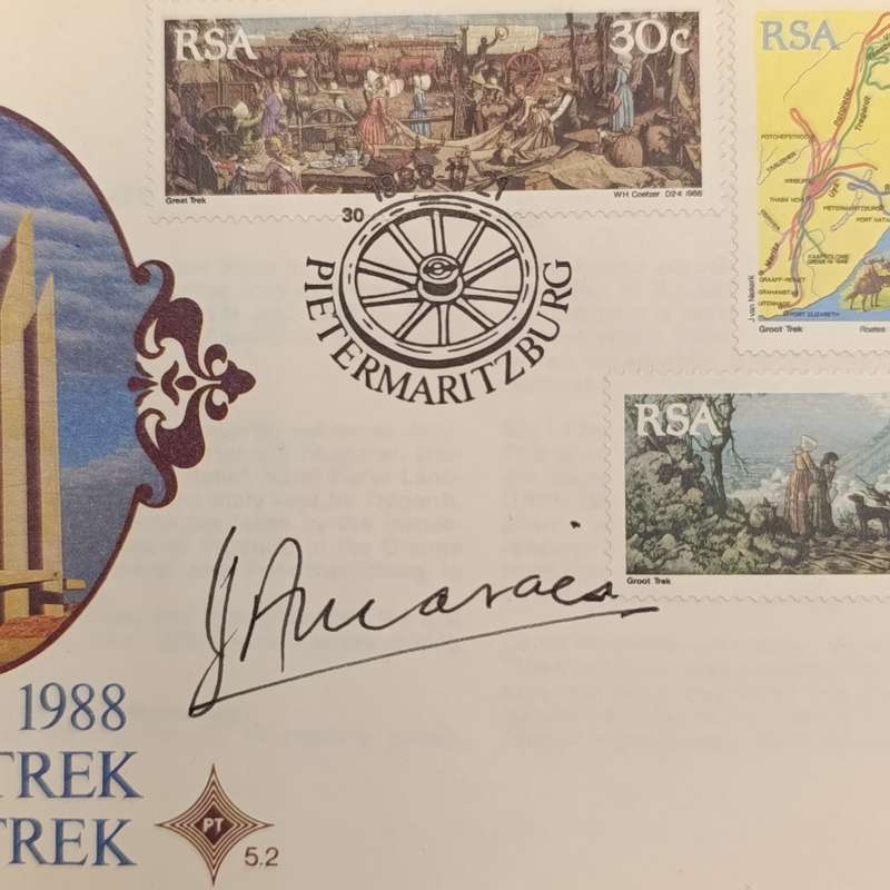 1988 Groot Trek First Day cover signed by JA Marais (JAAP) - Leier van die Herstigte Nasionale Party