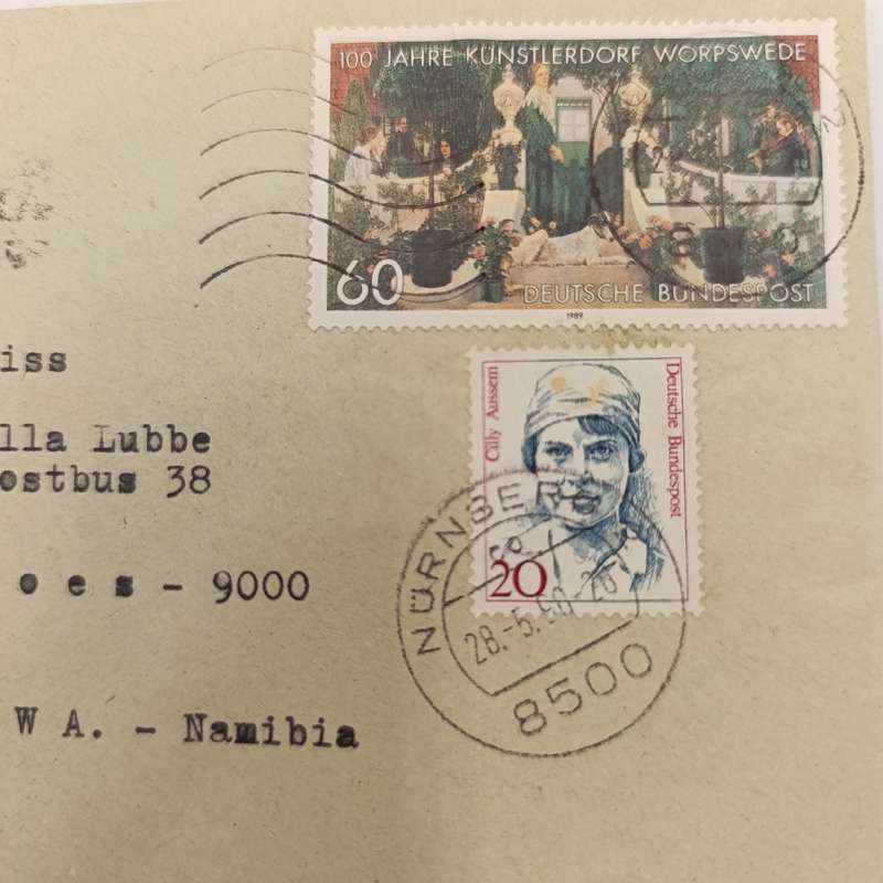 Postal cover posted from Nurnberg, Germany to Koes, South West Africa 28 - May 1990