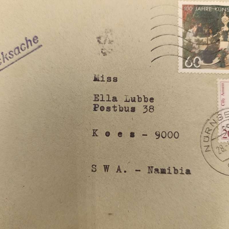 Postal cover posted from Nurnberg, Germany to Koes, South West Africa 28 - May 1990