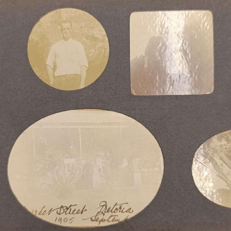 Lot of 114 antique photos in album - mostly people and presumably Pretoria and surroundings