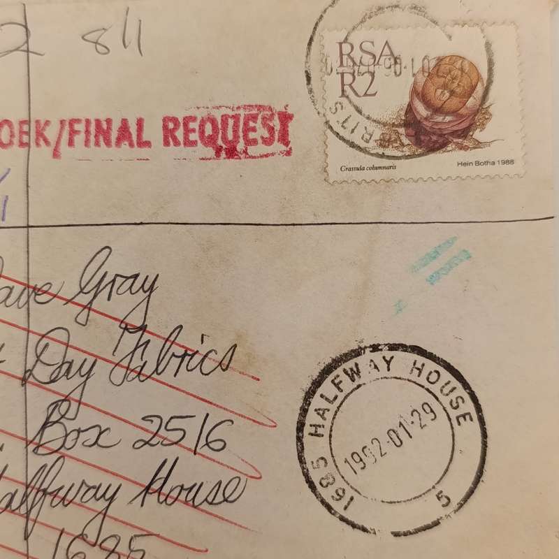 Registered Postal Cover sent from Brits to Hallway House and unclaimed - Cape Town KVOB rubber stamp