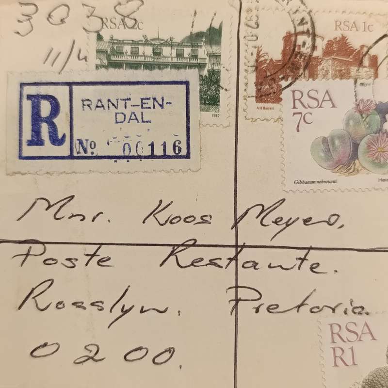 Registered Letter posted from Rant-en-dal to Rosslyn, Pretoria with 11 South Africa stamps