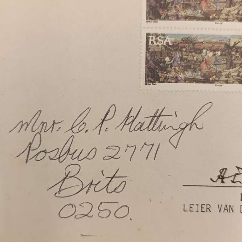 Letter addressed to CP Hattingh of Brits with 4 RSA stamps of 1988 - signed by Dr AP Treurnicht
