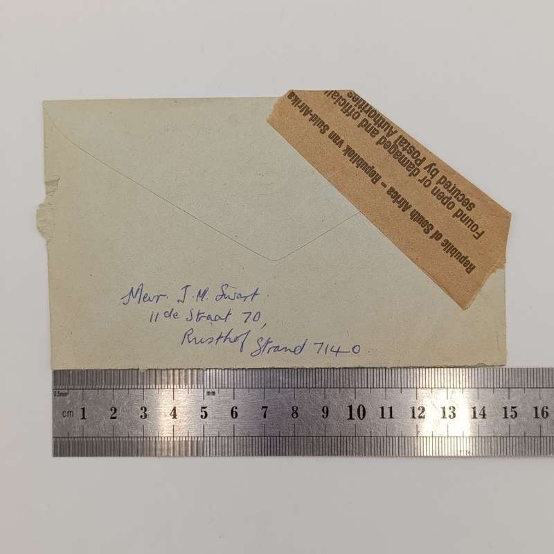 Letter posted from Strand to Springs found open or damaged and officially secured by the Post office