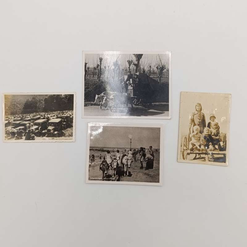 Lot of 12 antique photos of people, animals, and vehicles
