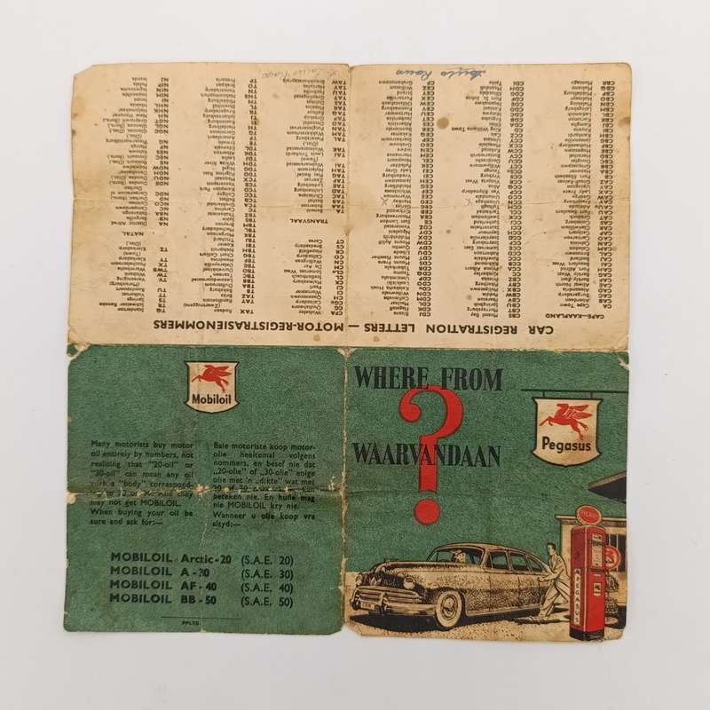 Vintage Pegasus `Where from/Waarvandaan?` South African car registration letters booklet