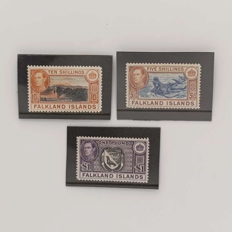 Falkland Islands - 1st printings (1938-50) 5 Shilling, 10 Shilling, 1 Pound VF LMM, 5G 161-63