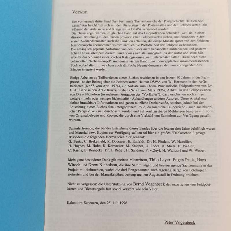 Stamp catalogue German - Drenstsiegel and Feldpostformulare van Deutch - SuidwestAfrica