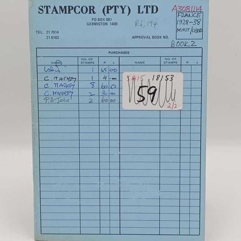 France Stamp approval book with total (old) book value of R6413 - 1928-38