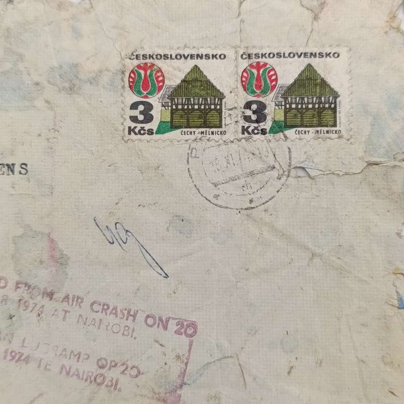 Letter posted from Czeckoslovakia to Claremont, South Africa and returned from air crash