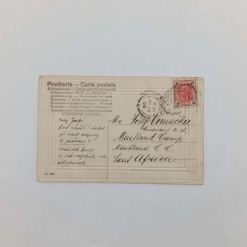 1906 Postcard from Switzerland to Maitland, South Africa - with 10 Heller stamp - one side torn