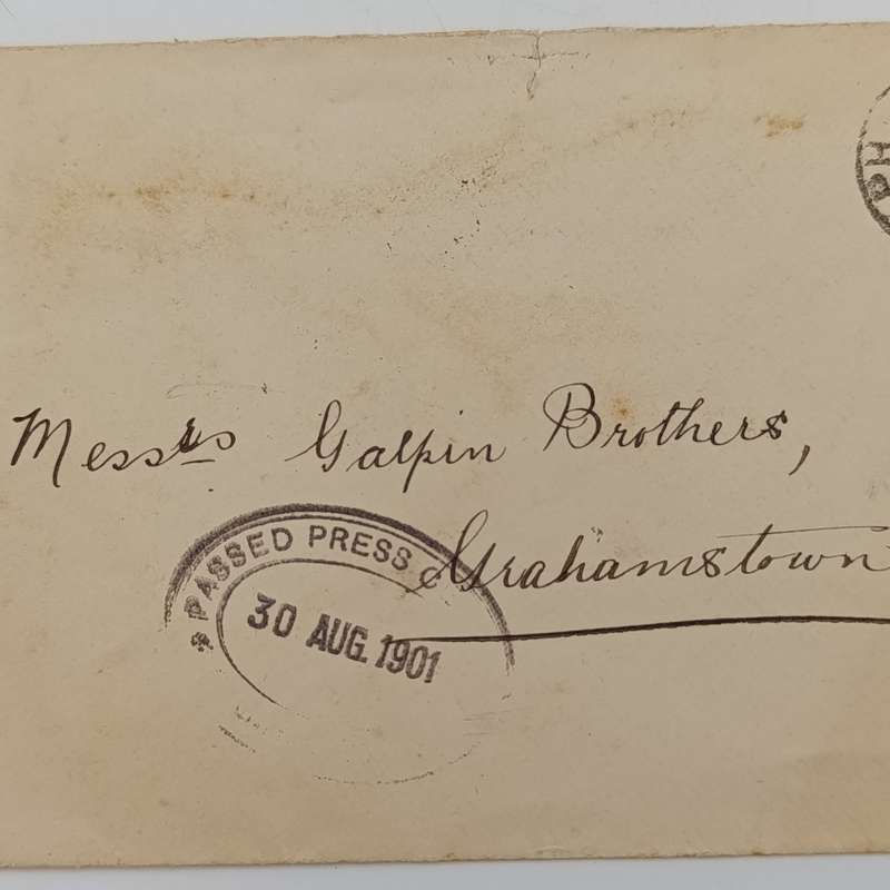 1901 Passed by Censor (De Aar) postal cover from Phillipstown to Grahamstown 29 August 1901