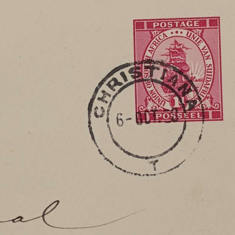 Union of South Africa preprinted Postal cover from Christiana South Africa to Pretoria South Africa