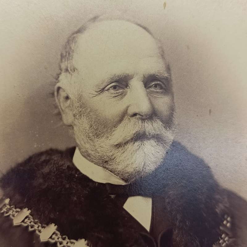 Antique photo of Arthur E Lill - framed in Accrington, England - Mayor`s Chain around his neck