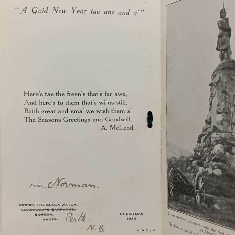 The Royal Highlanders `Black Watch` Christmas 1924 Greetings Card