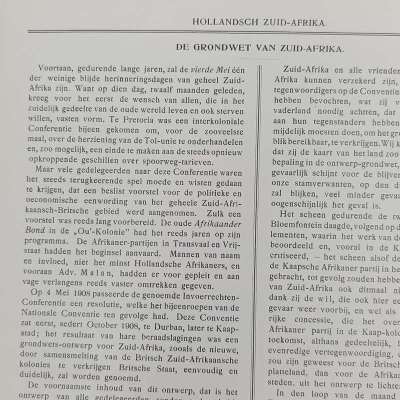 Bound volumes of the monthly Paper Hollandsch - Zuid Afrika. July 1909 - June 1910