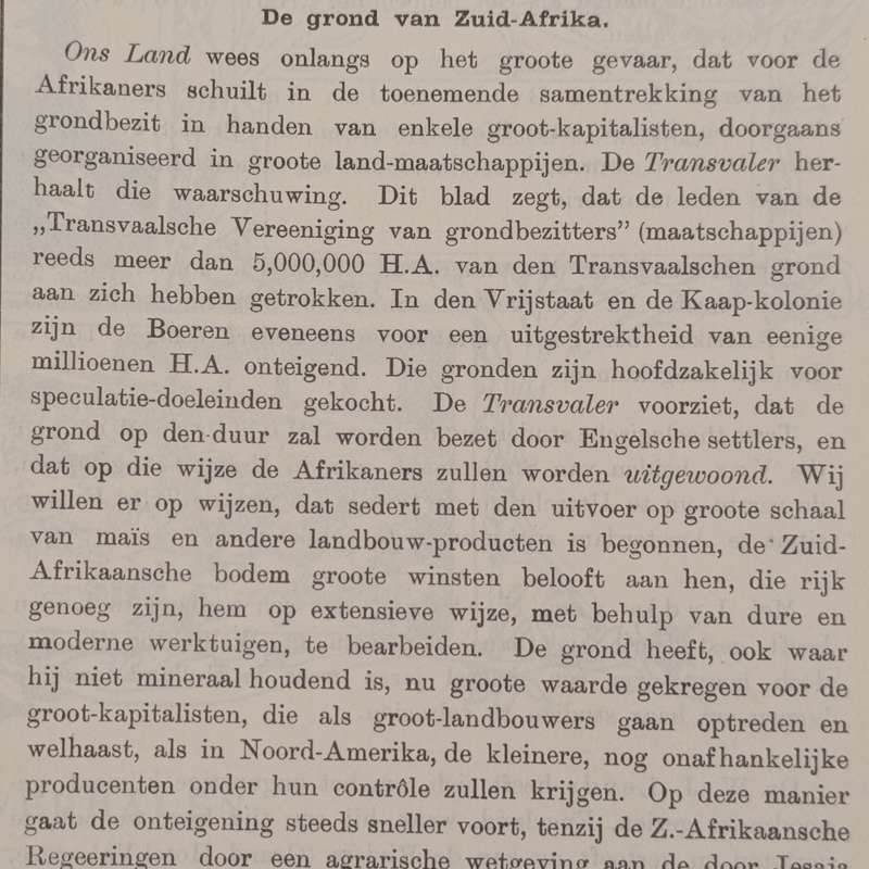 Bound volumes of the monthly Paper Hollandsch - Zuid Afrika. July 1909 - June 1910