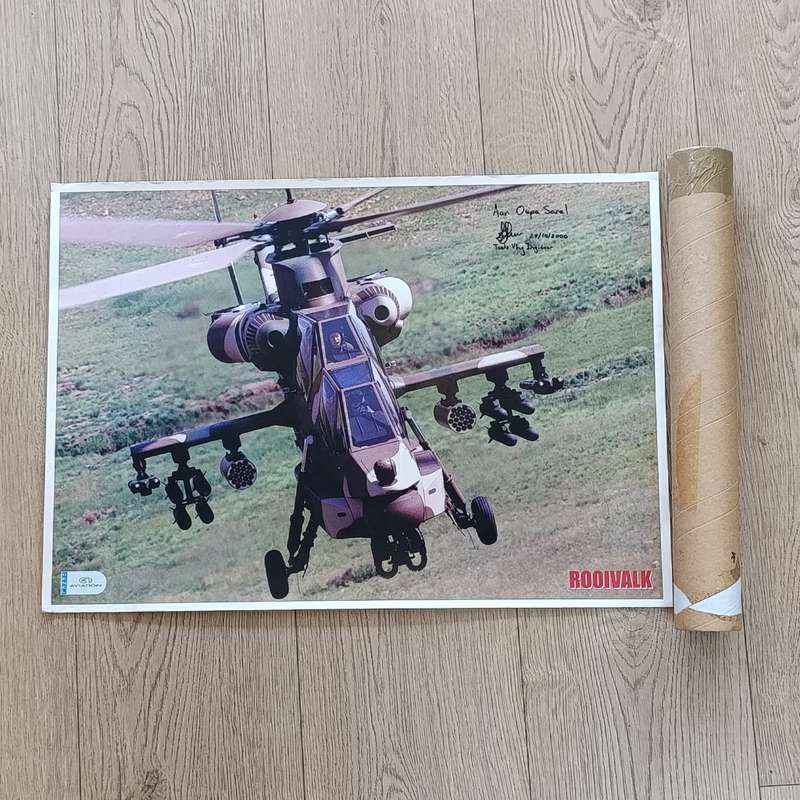 Denel Aviation SA Air Force Rooivalk Helicopter poster - signed by Test Flight Engineer in 2000