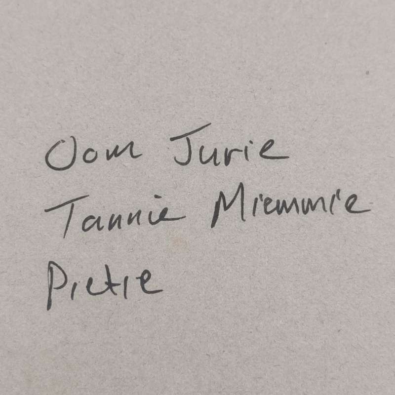 Photo titled Oom Jurie, Tannie Miemmie & Pietie. Probably Van Wyk or Beuke