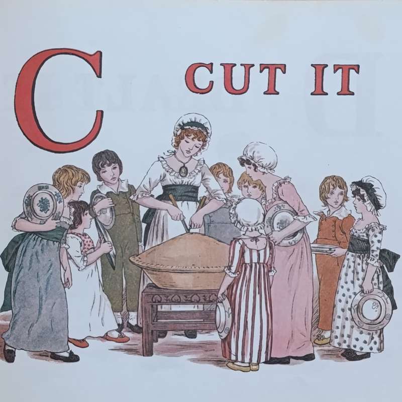 A Apple Pie by Kate Greenway with material Alphabet poster