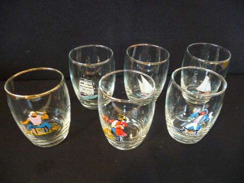 Set of Six Hand Applied Dema Sherry Glasses - Pirates of Penzance theme