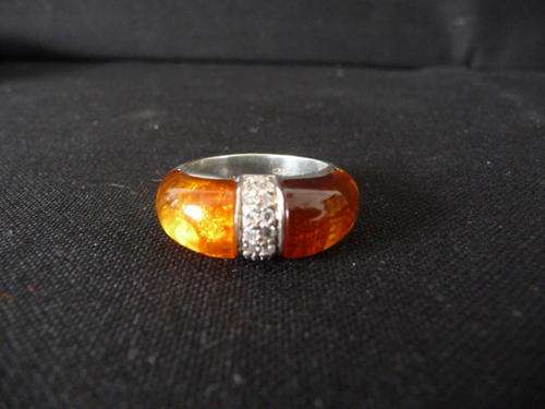 Sterling Silver Ring Marked 925 with Amber stones