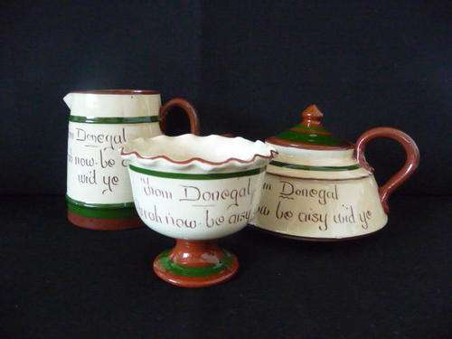 Vintage Longpark Torguay Irish Mottoware Teapot, Sugar Bowl and Milk Jug