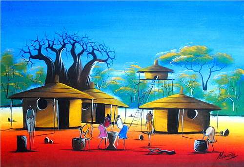 Large Original African Village Art Painting