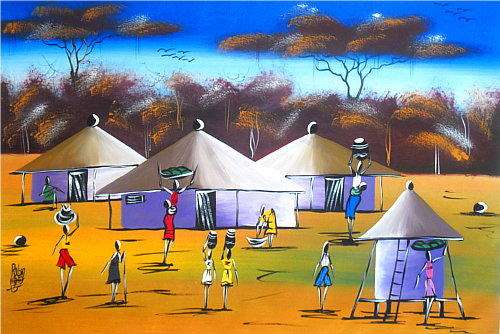 Large Original African Village Art Painting
