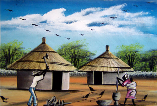 Original R.Chika African Village Painting
