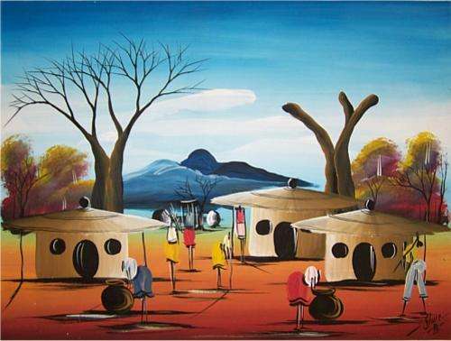 Original Steve African Village Painting