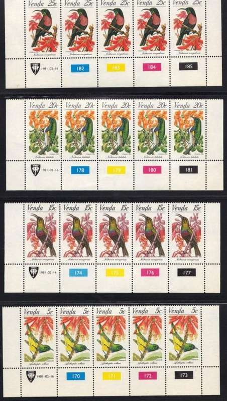 VENDA  Sunbirds : Control strips of 5   (1981-16-02)