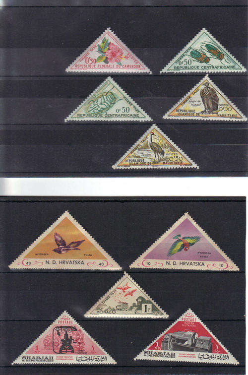 10 mixed Triangular stamps