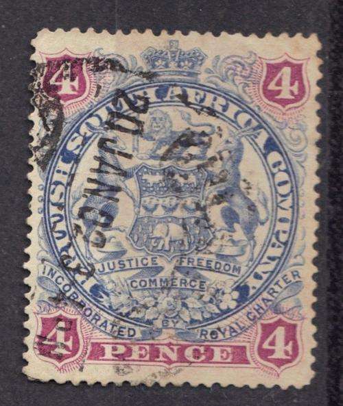 1896 British South Africa Company BSAC Rhodesia Large Arms 4d Ultramarine & Mauve NO DOT