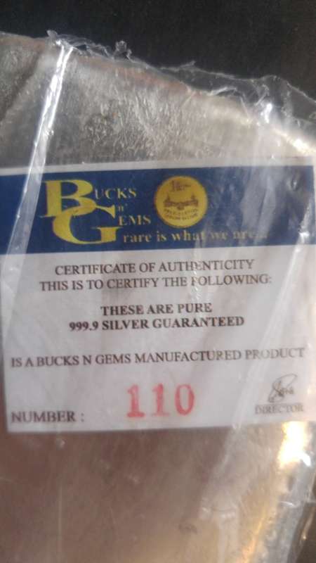 1kg Silver bar (.999 % fine) Bucks & Gems