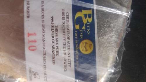 1kg Silver bar (.999 % fine) Bucks & Gems