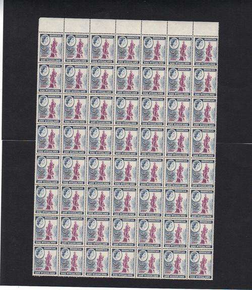 Rhodesia  & Nyasaland  2 & 1/2 Penny block of 56. SACC 21