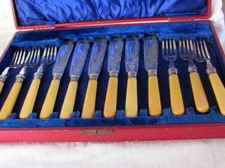 Hallmarked Silver Collar; Silver Plated; Bone handle Set./Sheffield 1904 H.G Boxed )