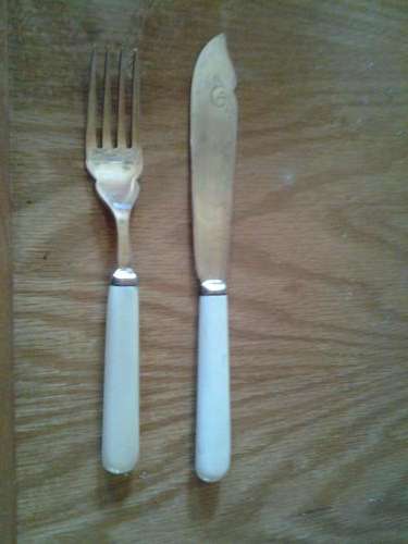Ivory handle fish knife and fork