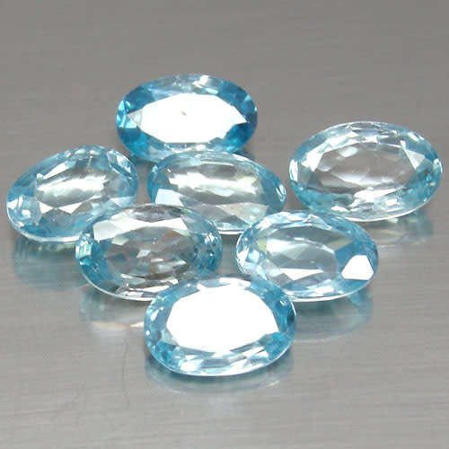 15.27ctw 7pcs Oval Cut Seafoam Blue Natural Zircon Cambodia