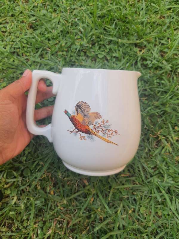 Antique Carrigaline pheasant pottery 2pt milk jug